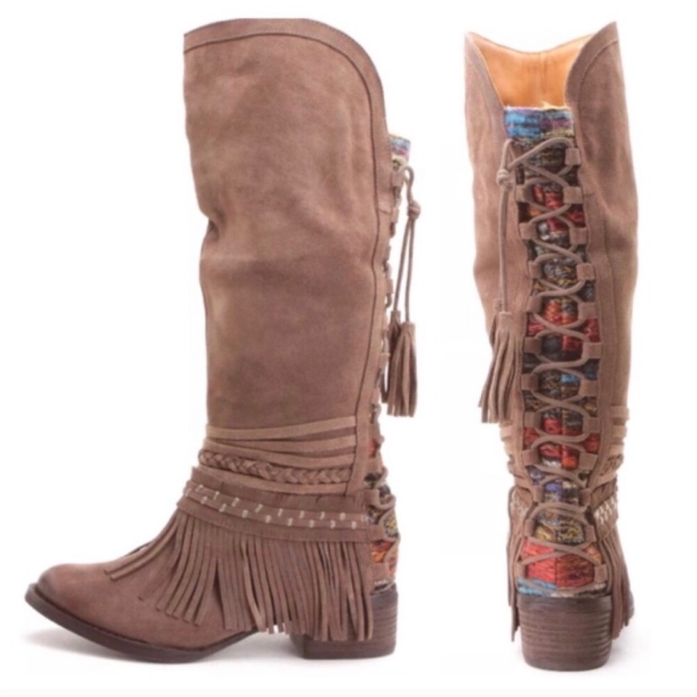 Naughty Monkey Zarape Boho Colorful Fringe Booties